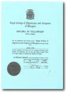 DIPLOMA OF FELLOWSHIP PHPSICIANS AND SURGEONS